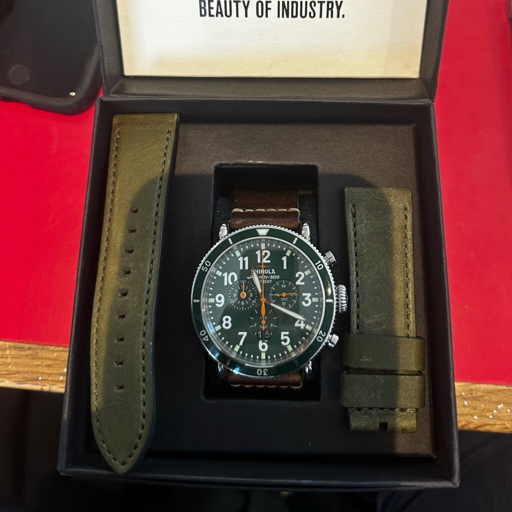 Shinola Argonite 5050 Watch with Brown and Green leather strap - Picture 4 of 5